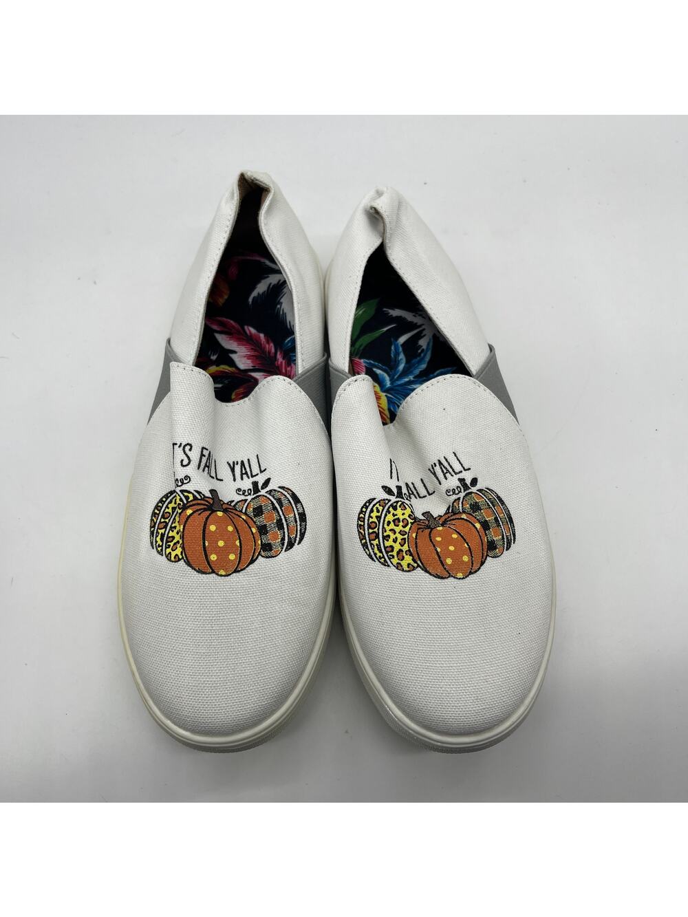 Pumpkin Fall Sneakers Trendy Loafers Slip on Shoes White Size 10US / 42CN